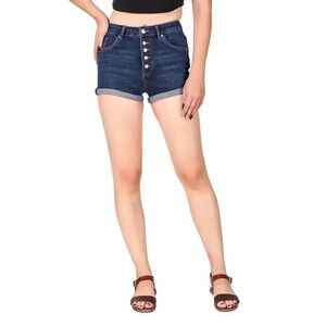 Zara Button Front Denim Jean  Shorts Dark Wash Blue High Rise Size 4